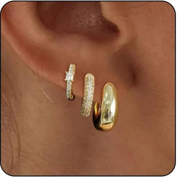 Jewelry - Small Gold Huggie Hoop Earrings Set for Women，Dainty 14K Gold/Silver Plated Twis